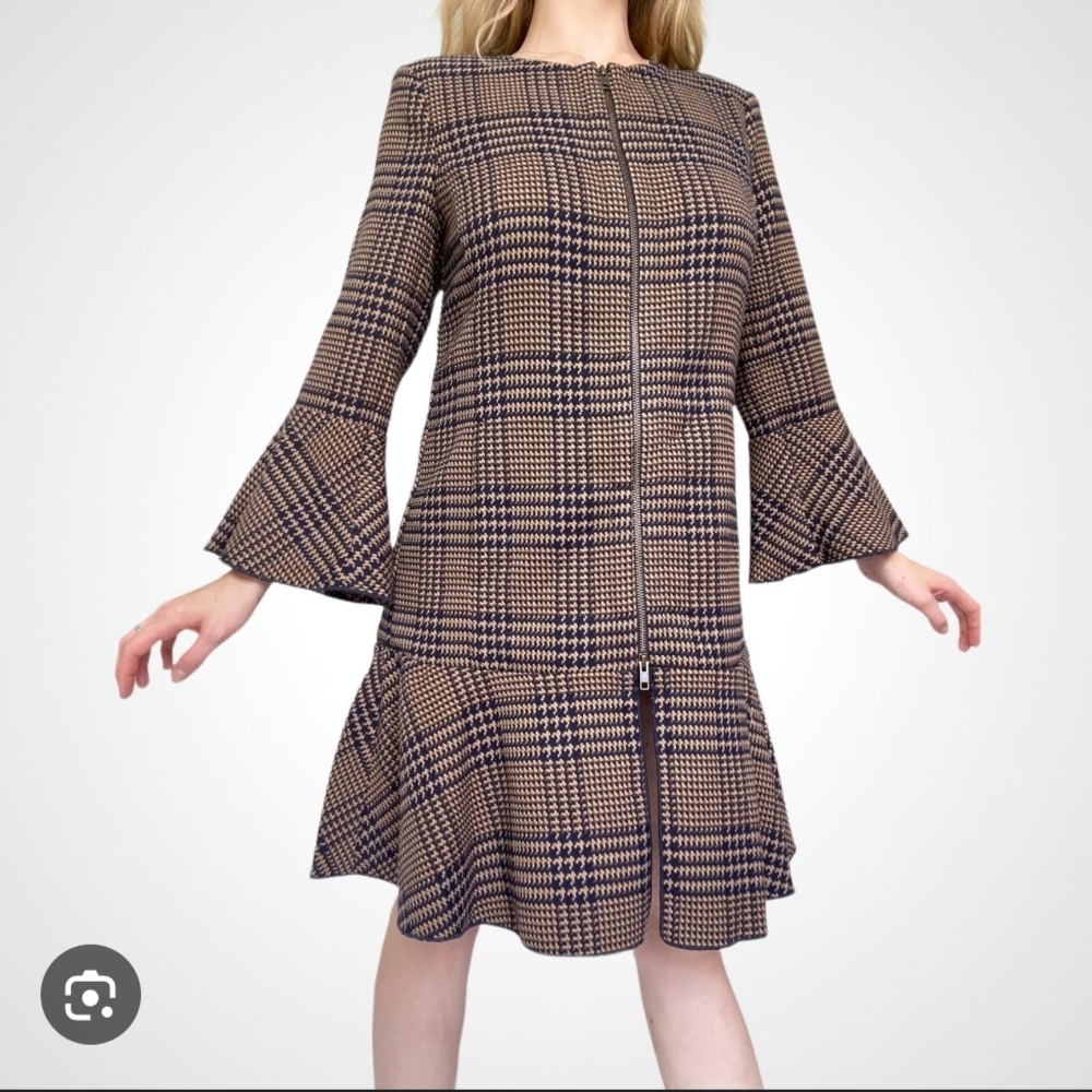 CAbi Brown Plaid Long Sleeve Dress